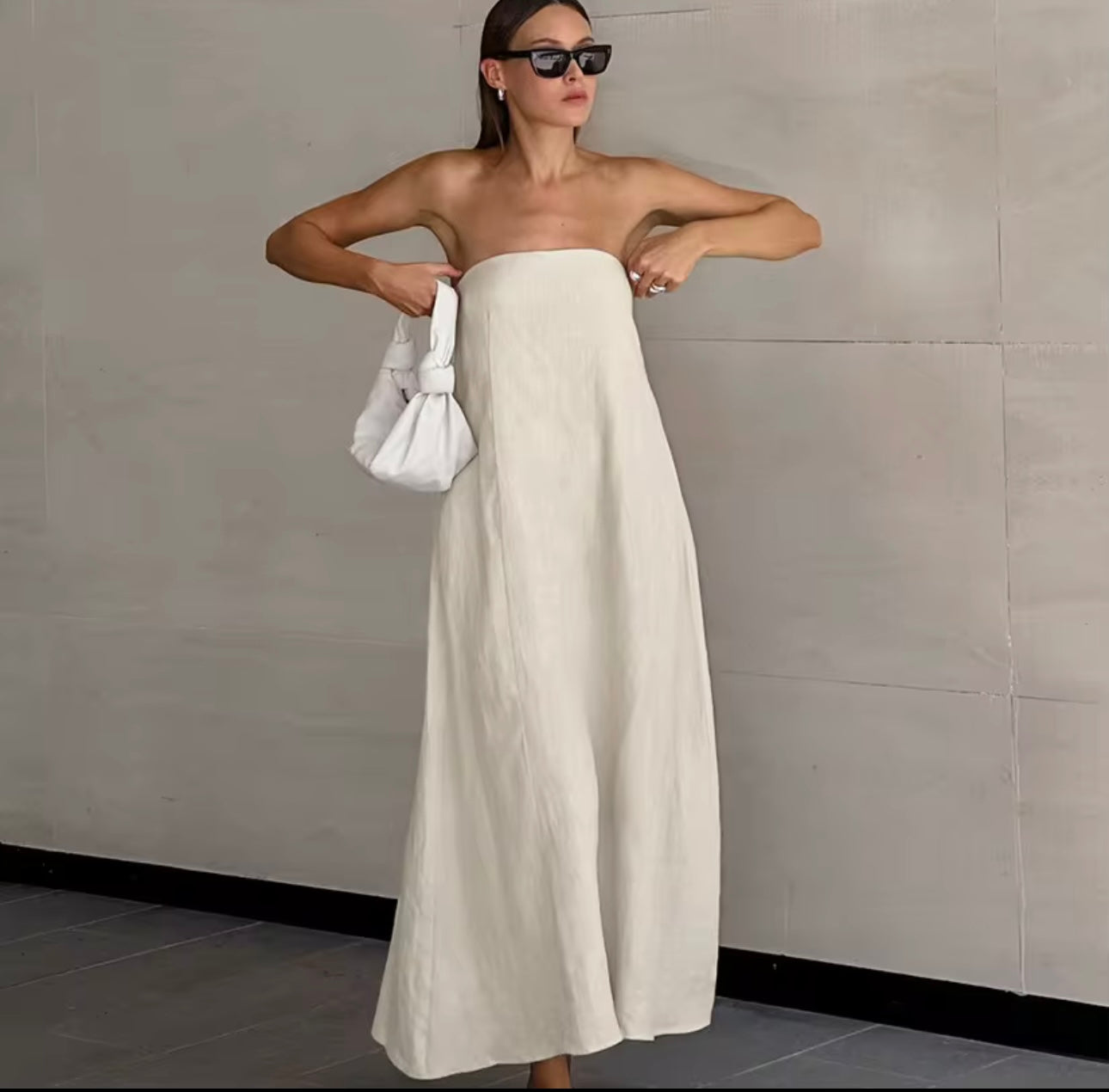 Linen Strapless Maxi Dress