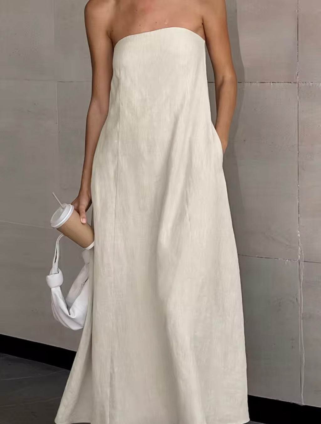 Linen Strapless Maxi Dress
